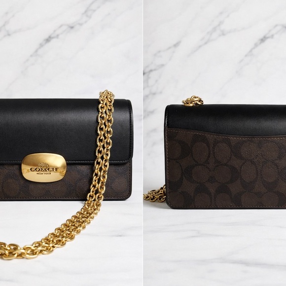 Coach Black and Brown Crossbody Bag with Gold Chain - Picture 1 of 1